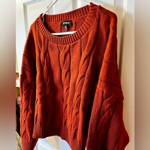 Express Chunky Textured Cropped Wide Sleeved Sweater; Size Small; Color: Rust